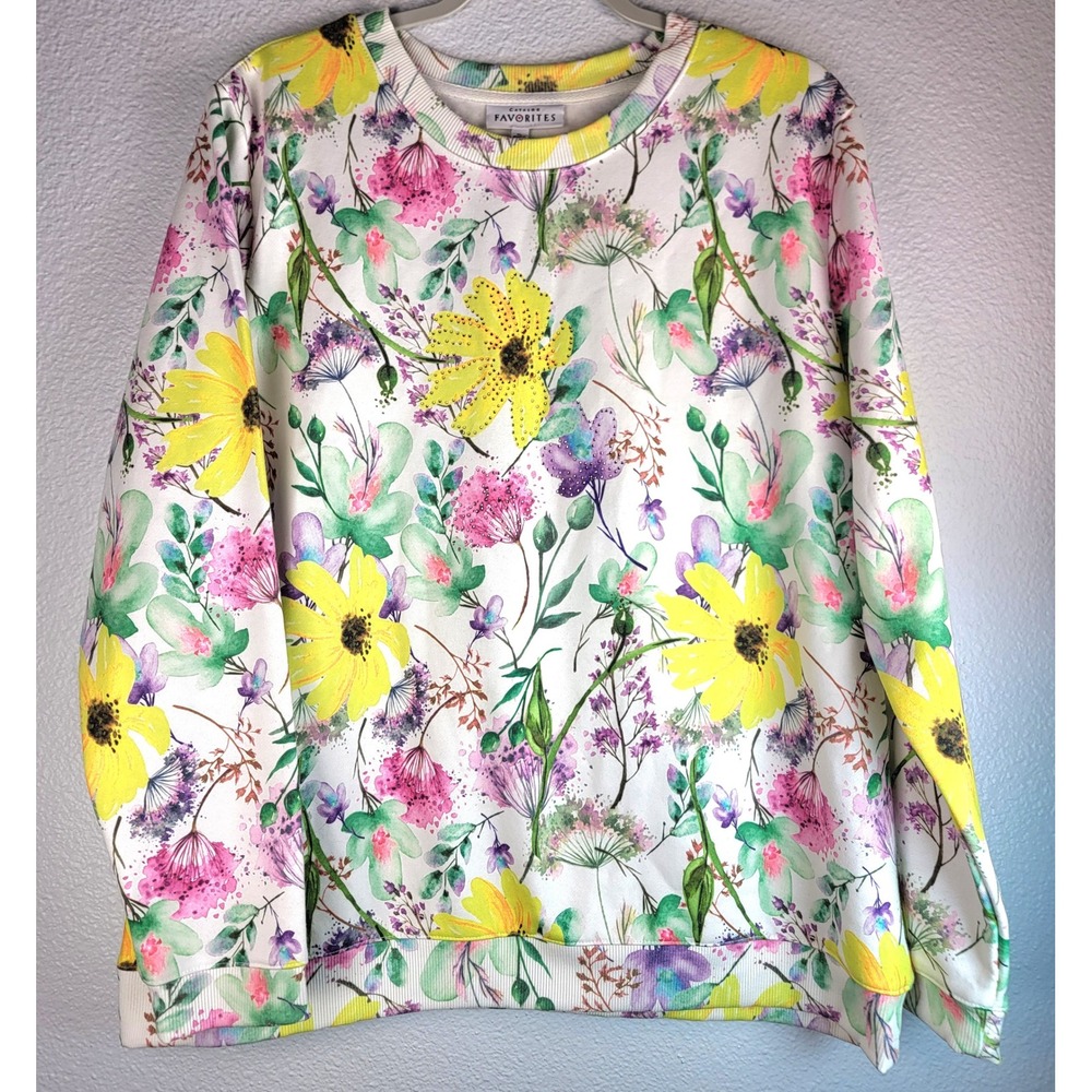 Catalog Favorites Floral Rhinestone Sweatshirt XL Classic Fleece Pullover